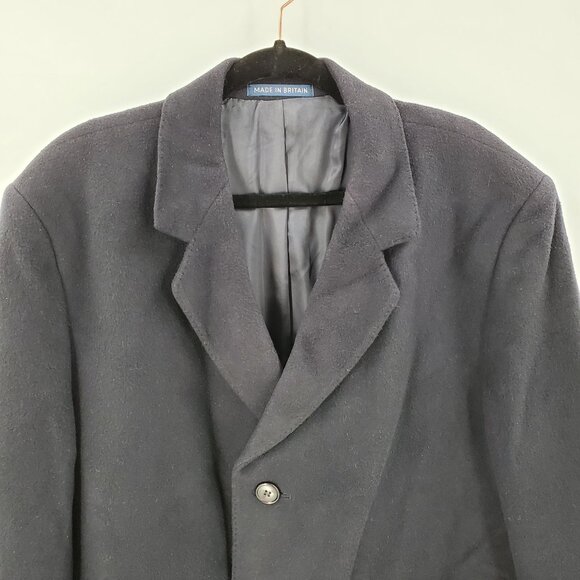 Mens Long  Overcoat Cahmere Blend Blue Classic Tailored Winter Dress Coat - Picture 2 of 9